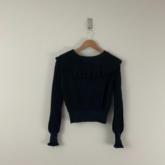 Free People Crazy In Love Ruffle Knit Sweater in Black Size Small - Picture 1 of 7
